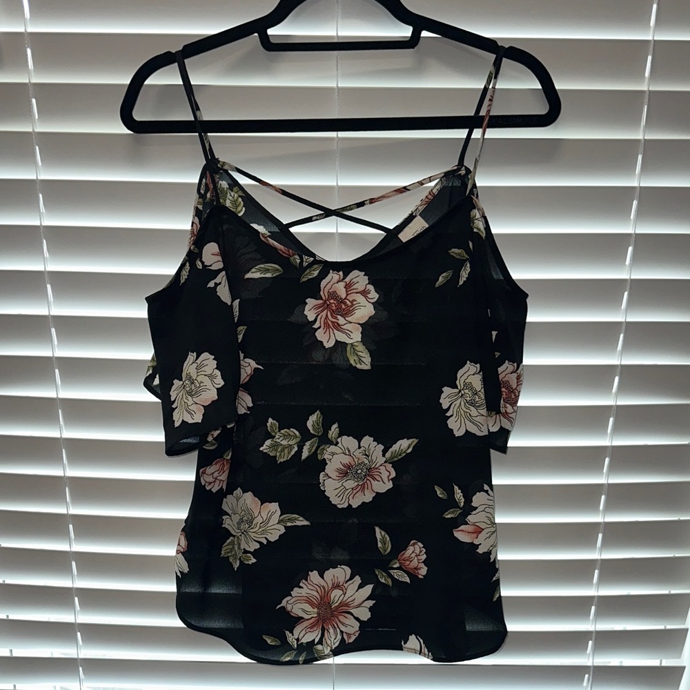 Kaileigh Black Floral Cold Shoulder Blouse